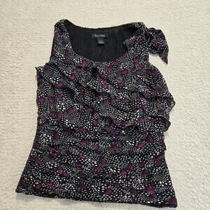 White House Black Market Black Purple Ruffled Tiered Sleeveless Tank Blouse S